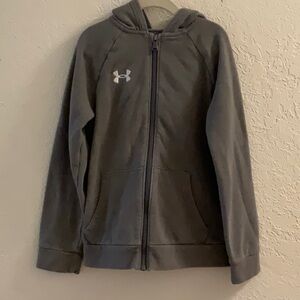 Under Armour Boy’s Gray/White, Full-Zip Fleece Hoodie - Boys Size YSM